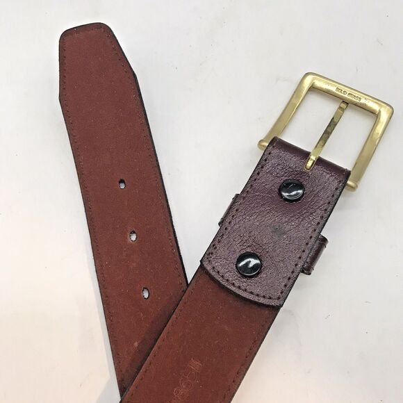 Brown Cowhide Smooth Leather Dress Belt Men's 36  1.5" W - 41 " L  Brass Buckle - Picture 10 of 13